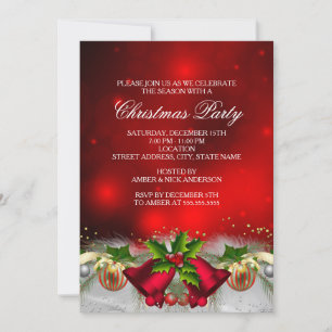 Convite de Festa de Natal com Enfeites de Azevinho