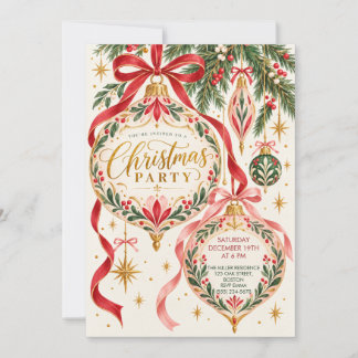 Convite de Festa de Natal com Enfeites Vintage