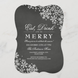 Convite de festa de Natal com floco de neve branco