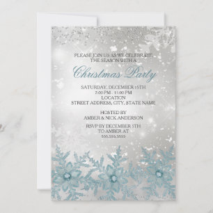 Convite de Festa de Natal com Floco de Neve de Cri