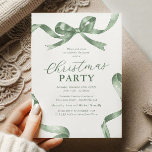 Convite de Festa de Natal com Laço Verde Elegante