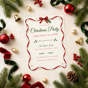 Convite de Festa de Natal com Laço Vermelho Clássi