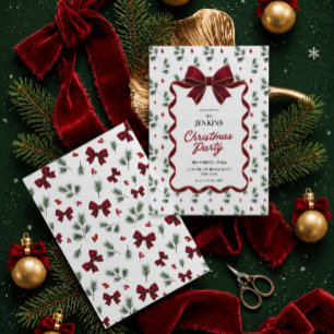 Convite de Festa de Natal com Laço Vermelho Elegan