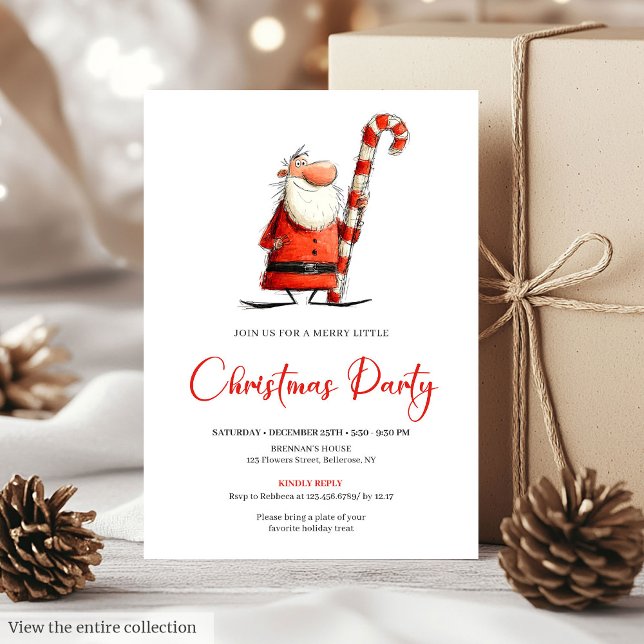 Convite de Festa de Natal com Letra Manual de Papa (Funny Quirky Santa Hand-Lettered Party Invite)