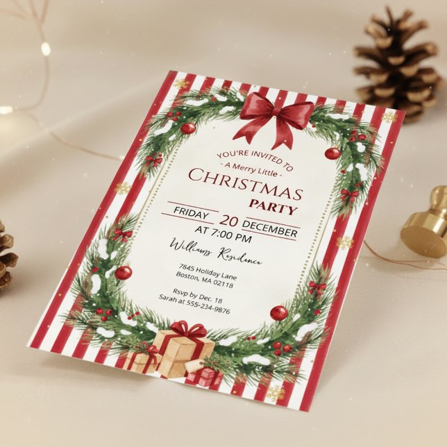 Convite de festa de Natal com listras de bastão de (Striped Christmas Card)
