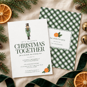 Convite de Festa de Natal com Plaid Verde e Noz de