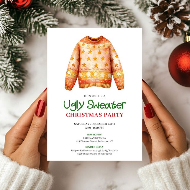 Convite de Festa de Natal com Suéter Feio e Divert (Chic Funny Ugly Sweater Holiday Party Invite)