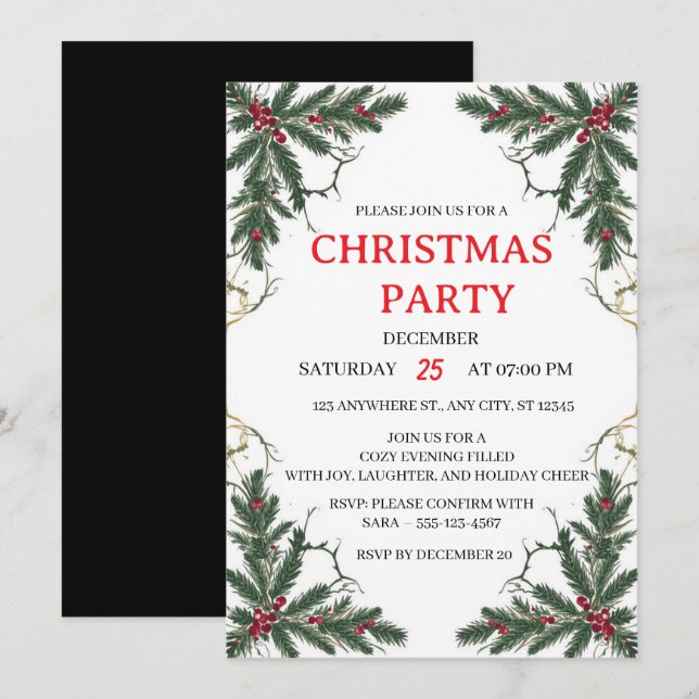 Convite de Festa de Natal com Verdejante Minimalis (Frente/Verso)