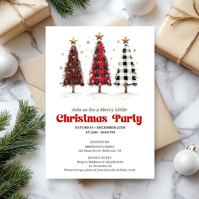 Convite de festa de Natal com xadrez de búfalo em  (Bold buffalo plaid Christmas tree party invitation

)