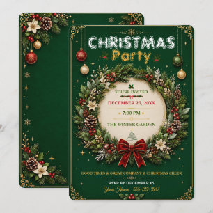 Convite de Festa de Natal Coroa de Esmeralda