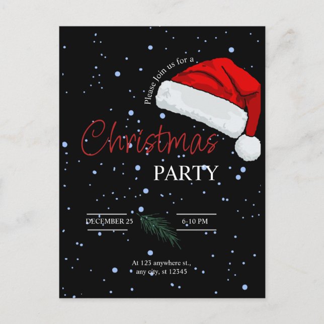 Convite de Festa de Natal da Família Simples Preto (Frente)