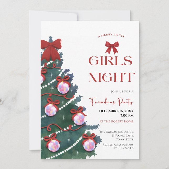 Convite de festa de Natal da noite das meninas (Frente)