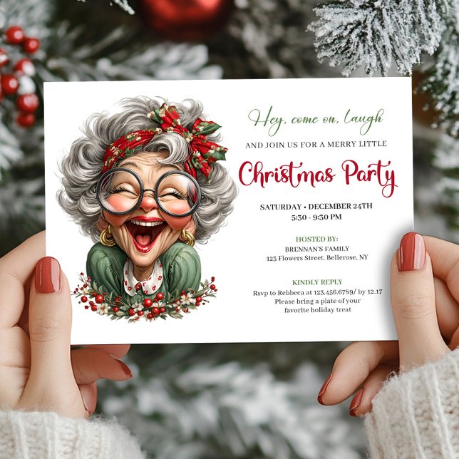Convite de Festa de Natal da Vovó Desenho Animado  (Jolly Holiday Grandma Cartoon Xmas Party Invite)