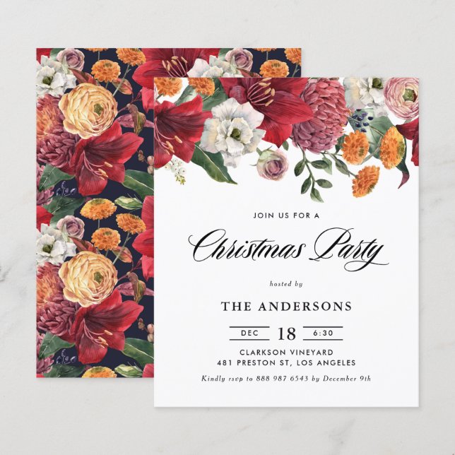 Convite de festa de Natal de Amarílis Botânica (Frente/Verso)