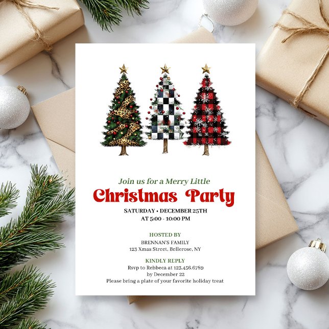 Convite de festa de Natal de árvore elegante em xa (Elegant buffalo plaid Christmas tree party invite)