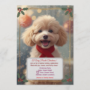 Convite de Festa de Natal de Caniche Fofo