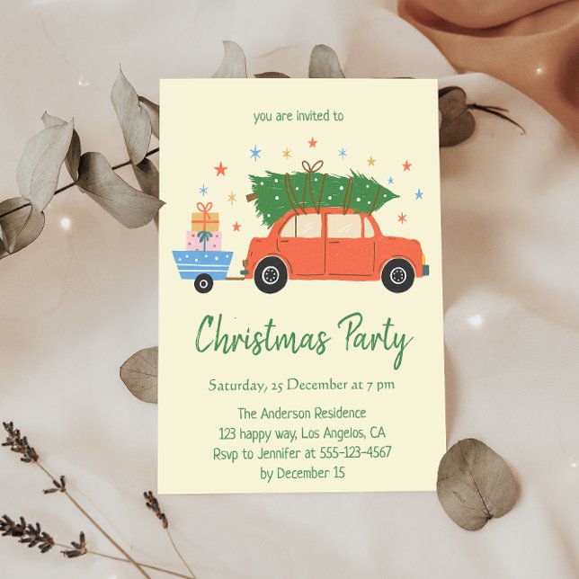 Convite de festa de Natal de carro vermelho retrô  (Criador carregado)
