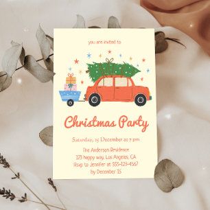 Convite de festa de Natal de carro vermelho retrô