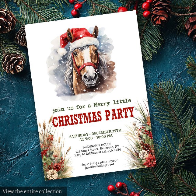 Convite de festa de Natal de cavalos e laços para  (Horses and lassos Christmas party printable invite)