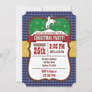 Convite de festa de Natal de cowboy azul
