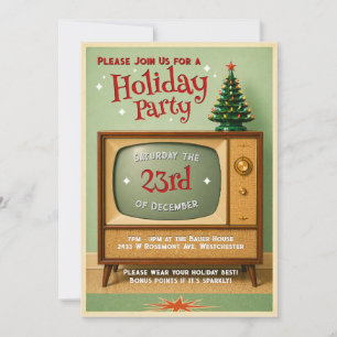 Convite de festa de Natal de férias da TV retrô