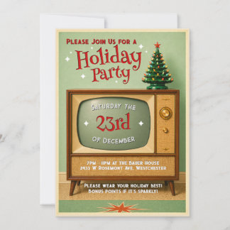 Convite de festa de Natal de férias da TV retrô