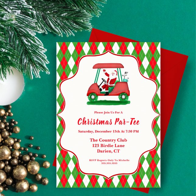 Convite de festa de Natal de golfe do Papai Noel e (Swing into holiday magic with elegant Santa Golf Party Invitation. Tee off in style.)