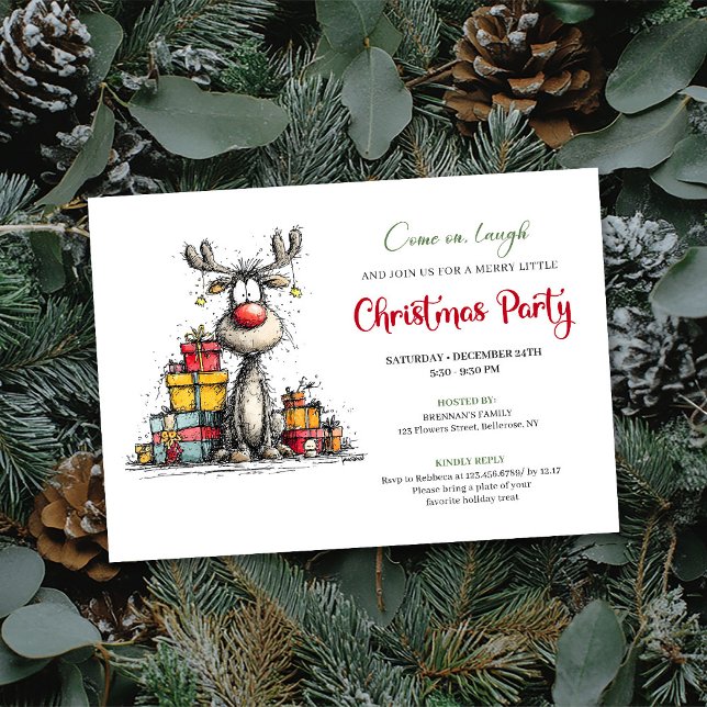 Convite de festa de Natal de rena caprichosa cláss (Classic whimsical reindeer Christmas party invite

)