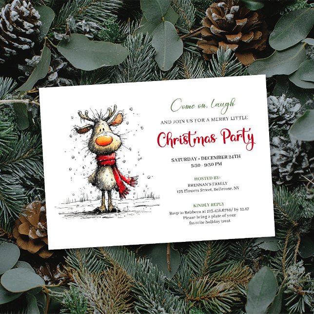 Convite de festa de Natal de rena engraçada e eleg (Elegant funny reindeer Christmas party invitation

)
