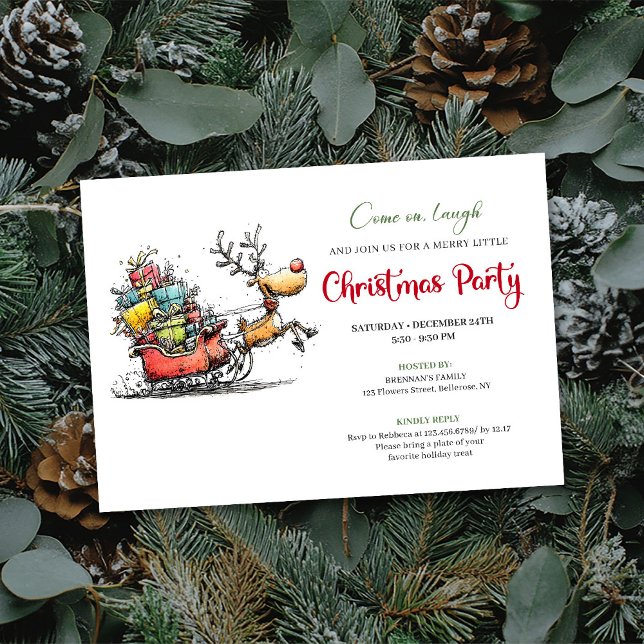 Convite de festa de Natal de rena excêntrica da mo (Trendy quirky reindeer Christmas party invite

)