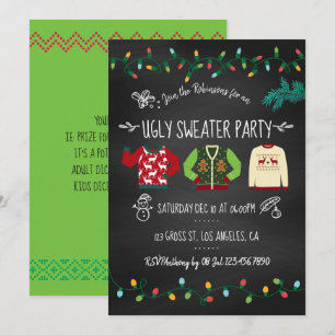 Convite de festa de Natal de suéter feio de lousa