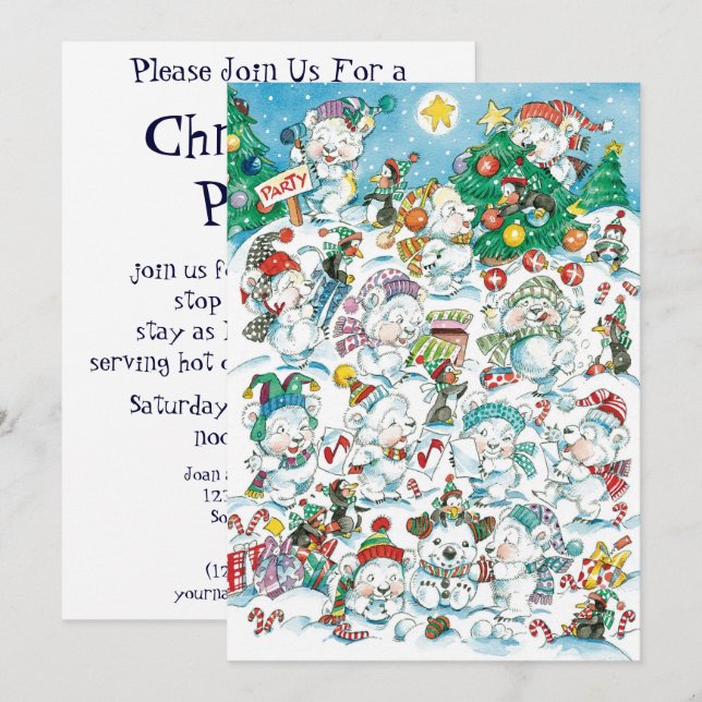 Convite de festa de Natal de Urso Polar Pinguim Fo (Frente/Verso)