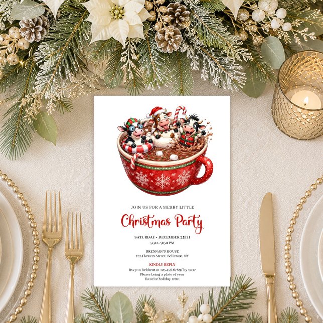 Convite de Festa de Natal de Vacas Estranhas e Ale (Merry Quirky Cows Holiday Christmas Party Invitation Art

)