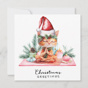 Convite de festa de Natal de Yoga com gato de Sant