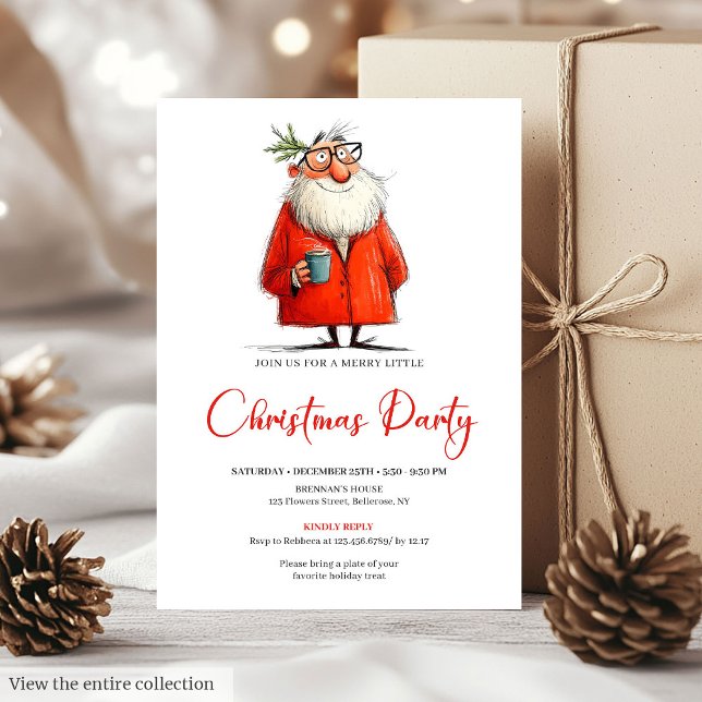 Convite de Festa de Natal Divertido com Papai Noel (Whimsical Watercolor Santa Funny Holiday Invite)