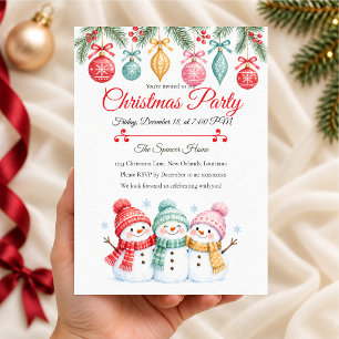 Convite de Festa de Natal do Boneco de Neve Pastel