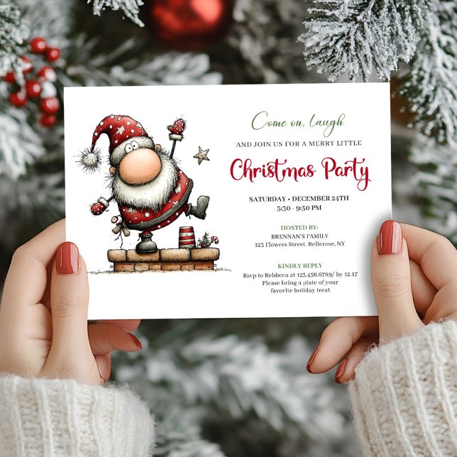 Convite de festa de Natal do Papai Noel engraçado  (Minimalist funny Santa Christmas party invite

)