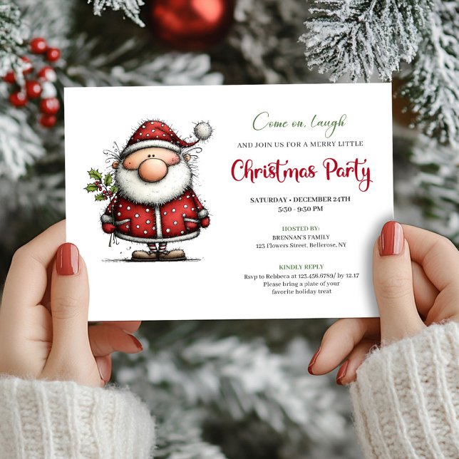 Convite de festa de Natal do Papai Noel excêntrico (Watercolor quirky Santa holiday party invite

)