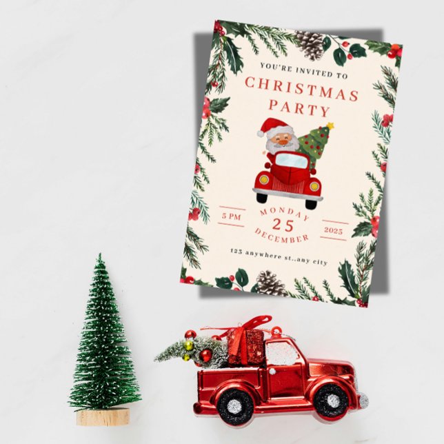Convite de festa de Natal do Papai Noel no carro (Criador carregado)