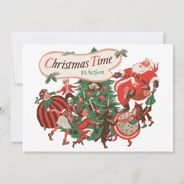 Convite de festa de Natal do Papai Noel retrô (Frente)