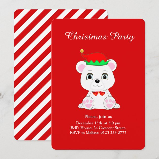 Convite de festa de Natal do urso polar de Natal e (Frente/Verso)