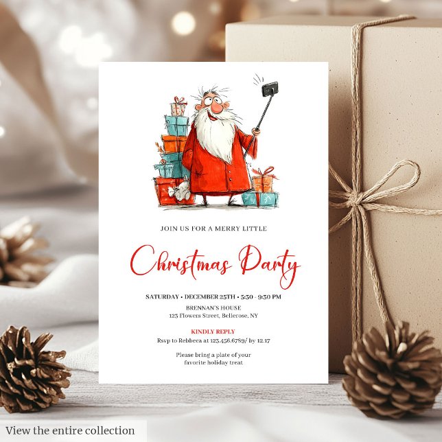 Convite de festa de Natal editável do Papai Noel E (Quirky Santa Claus Editable Christmas Party Invite)