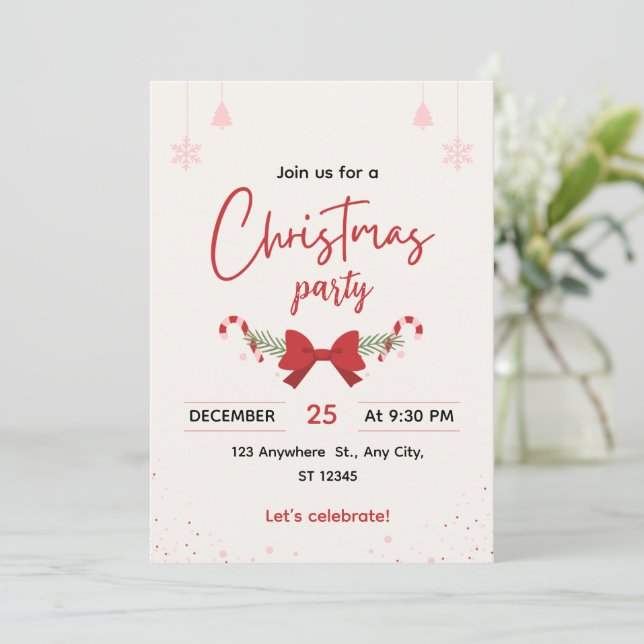 Convite de Festa de Natal Elegante (Em pé/Frente)