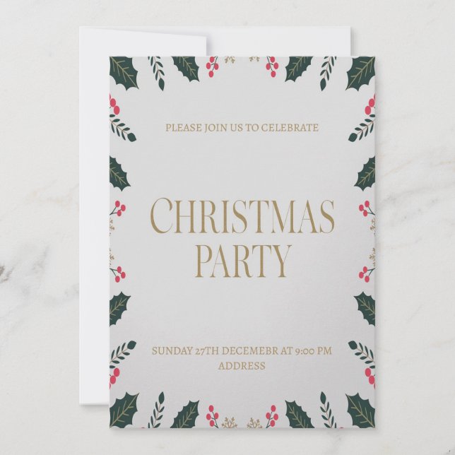 Convite de festa de Natal elegante com tema floral (Frente)