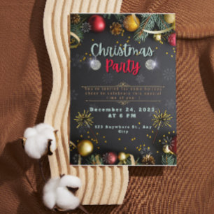Convite de Festa de Natal Elegante Preto e Dourado