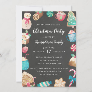 Convite de festa de Natal em aquarela de doces fof