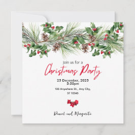 Convite de festa de Natal em aquarela vermelha e v