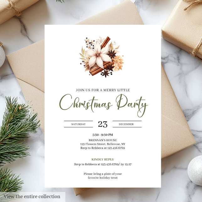 Convite de festa de Natal em azeitona terroso rúst (Rustic Earthy Olive Ivory Christmas Party)