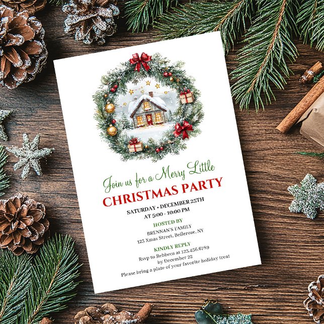 Convite de festa de Natal em cartão vermelho verde (Chic Red Green Holiday Scene Party Invitation Card)