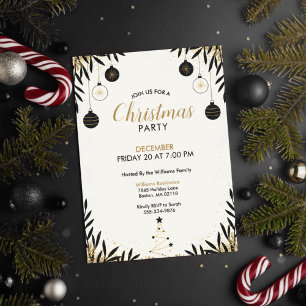 Convite de festa de Natal em preto dourado moderno